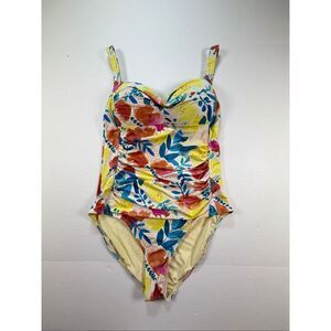 Nip Tuck Swim One Piece Swimsuit Floral Ruched Tummy Control US Size 6 Adj Strap